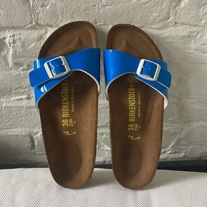 BIRKENSTOCK Madrid Birko-Flor Neon Patent Blue White sz 36/6
